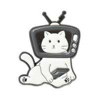 European And American Personalized New Creative Cute Black And White Tv Set Top Box Shape Alloy Paint Brooch Clothes And Bags Badge sku image 2
