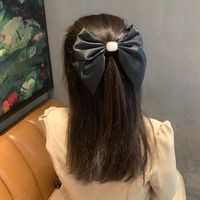 Black Texture Korean Drape Smooth Solid Color Big Bow Spring Clip Hairpin main image 3