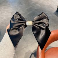Black Texture Korean Drape Smooth Solid Color Big Bow Spring Clip Hairpin main image 5
