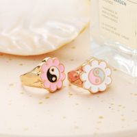 Cross-border Ins New Oil-spot Glaze Flowers Ring Sweet Loving Heart Gossip Tai Chi Ring Color Retention Electroplating Index Finger Ring Female main image 3