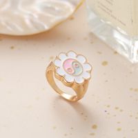 Cross-border Ins New Oil-spot Glaze Flowers Ring Sweet Loving Heart Gossip Tai Chi Ring Color Retention Electroplating Index Finger Ring Female main image 4