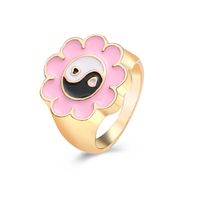 Cross-border Ins New Oil-spot Glaze Flowers Ring Sweet Loving Heart Gossip Tai Chi Ring Color Retention Electroplating Index Finger Ring Female main image 6