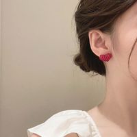 Korean Style Simple White Rose-red Love Pattern Ear Studs 2021 Fashion Design Sense Elegant Earrings main image 3