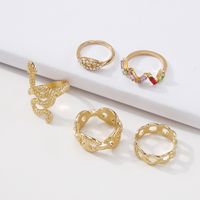 R0699 Cross-border Exaggerated Personalized Hollow Ring Female Snake-shaped Diamond-embedded Graceful And Fashionable Trendy Cool Knuckle Ring 5-piece Set main image 5