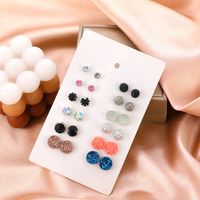 Foreign Trade New Frosted Earrings 12 Pairs Set European And American Fashion Minimalist Cute Flowers Geometric Small Earrings Ear Rings main image 3