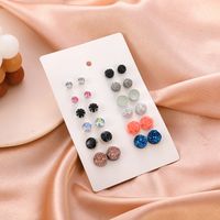 Foreign Trade New Frosted Earrings 12 Pairs Set European And American Fashion Minimalist Cute Flowers Geometric Small Earrings Ear Rings main image 5