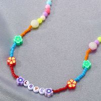 New Color Handmade Beads Letter Necklace European Bohemian Soft Pottery Flower Short Clavicle Chain main image 4
