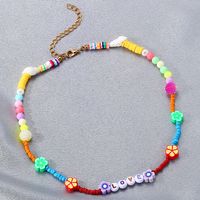 New Color Handmade Beads Letter Necklace European Bohemian Soft Pottery Flower Short Clavicle Chain main image 5
