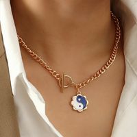 New Personality Alloy Dripping Oil Tai Chi Necklace Creative Small Flower Butterfly Necklace main image 2