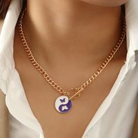 New Personality Alloy Dripping Oil Tai Chi Necklace Creative Small Flower Butterfly Necklace main image 4