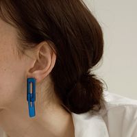 925 Silver Needle Klein Blue Acrylic Cube Earrings European And American Ins Fashionable Simple Temperament Long Geometric Earrings main image 4