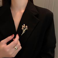 Real Gold Plating Zircon Rhinestone Wheat Ear Pearl Brooch European And American Fashion Sweater Brooch main image 4