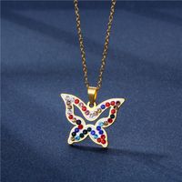Cross-border Butterfly Necklace Stainless Steel Pendant Simple And Short Clay Colorful Crystals Necklace Female Clavicle Chain Jewelry Wholesale main image 3