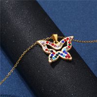 Cross-border Butterfly Necklace Stainless Steel Pendant Simple And Short Clay Colorful Crystals Necklace Female Clavicle Chain Jewelry Wholesale main image 4