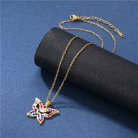 Cross-border Butterfly Necklace Stainless Steel Pendant Simple And Short Clay Colorful Crystals Necklace Female Clavicle Chain Jewelry Wholesale main image 5