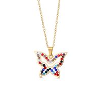 Cross-border Butterfly Necklace Stainless Steel Pendant Simple And Short Clay Colorful Crystals Necklace Female Clavicle Chain Jewelry Wholesale main image 6