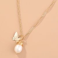 Korean Fashion Simple Butterfly Natural Beads Pendant Clavicle Chain Niche Multi-layer Metal Necklace main image 4