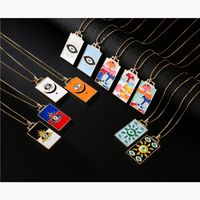 Fashion Autumn And Winter Sweater Chain Copper Plated Real Gold Dripping Oil Moon Eye Pendant Necklace main image 3