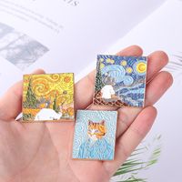 New Oil Painting Alloy Brooches Creative Van Gogh Starry Sky Geometric Pattern Modeling Paint Brooch main image 6