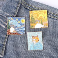 New Oil Painting Alloy Brooches Creative Van Gogh Starry Sky Geometric Pattern Modeling Paint Brooch main image 5