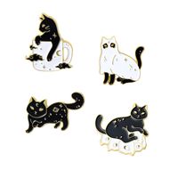New Alloy Animal Brooch Creative Cartoon Cute Black And White Cat Shape Paint Brooch Clothing Accessories main image 1