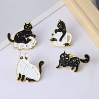 New Alloy Animal Brooch Creative Cartoon Cute Black And White Cat Shape Paint Brooch Clothing Accessories main image 6
