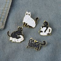 New Alloy Animal Brooch Creative Cartoon Cute Black And White Cat Shape Paint Brooch Clothing Accessories main image 3