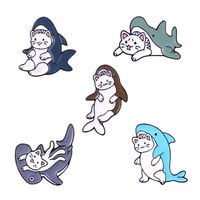 Creative Marine Animal World Alloy Brooch Cartoon Cute Shark Eating Cat Shape Enamel Brooch main image 3