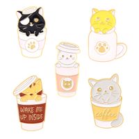 European And American New Cat Coffee Cup Animal Series Brooch Ladies Creative Cartoon Coffee Cat Shape Brooch main image 1