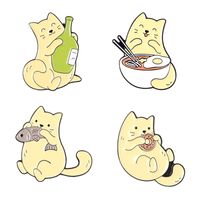 Cartoon Tier Legierung Brosche Kreative Süße Gierige Katze Stiehlt Fischform Tropfende Tasche Abzeichen Pin main image 5