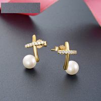 S925 Silver Diamond Cross Gold Color Pearls Earrings Jewelry main image 1