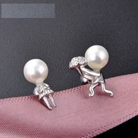 Pearl S925 White Earrings Simple Asymmetrical Ear Jewelry main image 2