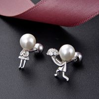 Pearl S925 White Earrings Simple Asymmetrical Ear Jewelry main image 3