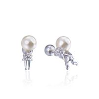 Pearl S925 White Earrings Simple Asymmetrical Ear Jewelry main image 6