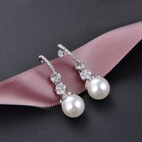 S925 Sterling Silver Long Pearlmicro-inlaid Zircon Shell Beads Earrings main image 1