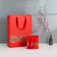 Nouvel An Chinois Rouge Imprimé Sac Cadeau Corde Élargie Cadeau De Retour Sac En Papier Portable main image 3