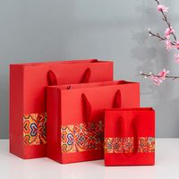 Nouvel An Chinois Rouge Imprimé Sac Cadeau Corde Élargie Cadeau De Retour Sac En Papier Portable main image 4