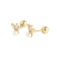 S925 Silver Horse Eye Zircon Screw Pearl Earrings Wholesale main image 6