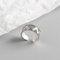 Japanese And Korean S925 Sterling Silver Geometric Dot Wide Face Trendy Wild Open Ring main image 4