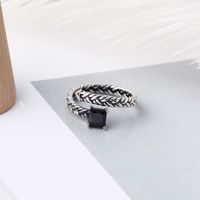 Korean Zircon Index Finger Silver S925 Sterling Silver Retro Black Zircon Open Ring main image 4