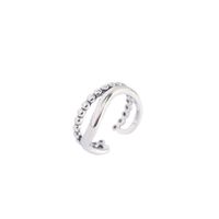 Design Sense S925 Sterling Silver Geometric Double Wave Small Round Bead Retro Ring main image 6