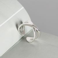 S925 Sterling Silver Ring Korean Smooth Cross Open Ring Personality Joint Ring main image 4