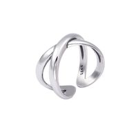S925 Sterling Silver Ring Korean Smooth Cross Open Ring Personality Joint Ring main image 6