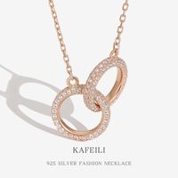 Korean Female Design Full Diamond Double Ring Pendant S925 Silver Necklace Wholesale main image 3