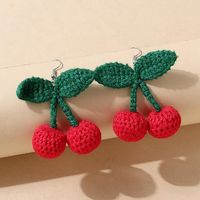 Cute Cherry Fruit Knit Drop Earrings sku image 1