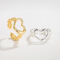 Korean S925 Sterling Silver Hollow Heart-shaped Ring Simple Retro Love Ring main image 3