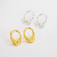 S925 Sterling Silver Minimalist Geometric Oval Hollow Earrings Texture Pattern Earrings main image 1