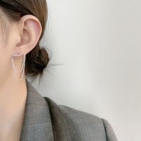 S925 Sterling Silver Double Chain Tassel Earrings Korean Fashion Personality Long Earrings main image 4