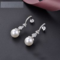 S925 Sterling Silver Long Pearlmicro-inlaid Zircon Shell Beads Earrings sku image 1