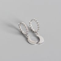 S925 Sterling Silver Minimalist Geometric Round Pearl Glossy Moon Earrings sku image 1